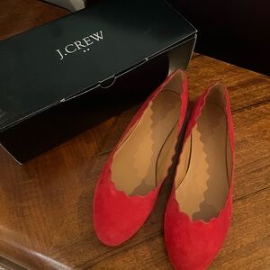 J. Crew Vibrant Red Scalloped Flats SZ 9.5